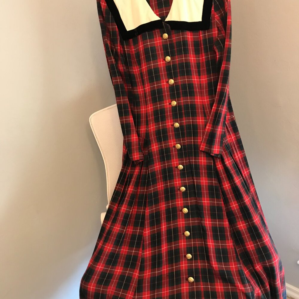Talbots Vintage Tailored Plaid Dress with Pleated Waist